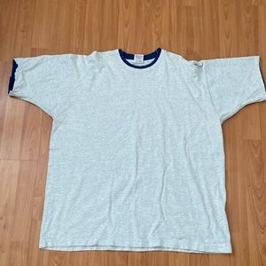 Vintage B.V.D Gray Men's T-Shirt with Navy Trim